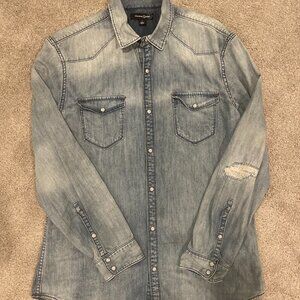 Men's Treasure & Bond Blue Cotton Long Sleeve Snap-Up Denim Shirt